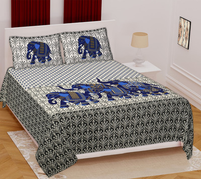 WAR TRADE 144 TC Cotton Double Jaipuri Prints Flat Bedsheet(Pack of 1, MULTI COLOURS)