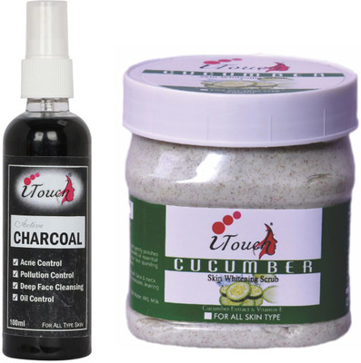 I TOUCH HERBAL Cucumber Scrub 500 ml + Activated Charcoal Face Wash 100 ml ( Pack Of 2)(2 Items in the set)