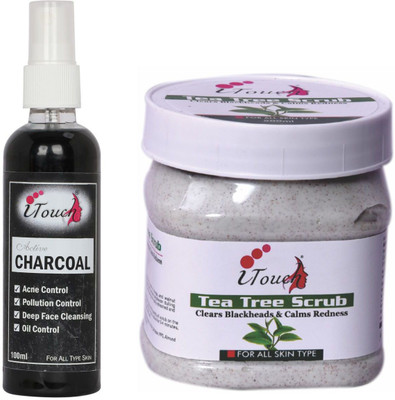 I TOUCH HERBAL Tea Tree Scrub 500 ml + Activated Charcoal Face Wash 100 ml ( Pack Of 2)(2 Items in the set)