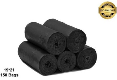 Vruta 19x21 Home ,kitchen 5 Roll X 30 pcs = 150 Bags BLACK Garbage Bags Medium 13 L Garbage Bag  Pack Of 150(150Bag )