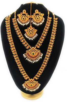 PBM CREATIONS Metal, Copper, Alloy Gold-plated Green, White, Ruby Red Jewellery Set(Pack of 1)