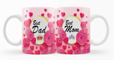 iMPACTGift Best Dad & Mom Couple Gift for Mummy Papa, Anniversary, Birthday Gifts Ceramic Coffee Mug(330 ml, Pack of 2)