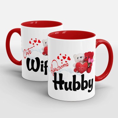 shreem store hubby wifey Printed Ceramic mug (330 ml, Pack of 2) Ceramic Coffee Mug(330 ml, Pack of 2)