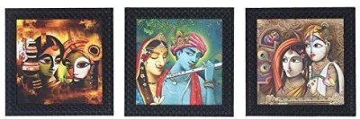 WEBELKART Radha Krishna Set of 3 Framed UV Digital Reprint Painting (Wood, Synthetic) Canvas 10 inch x 30 inch Painting(With Frame, Pack of 3)