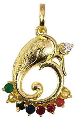 Aurra Stores Navratan Ganesha Divine Pendant Gold Plated With Real Semi-Precious Gemstone Gold-plated Brass Pendant