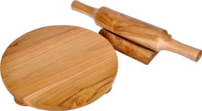 All About Wood Rolling Pin & Board/Chakla(10 Inch)-Belan Set with Stand For Kitchen/Pantry(Teak) Rolling Pin & Board(Beige, Pack of 1)