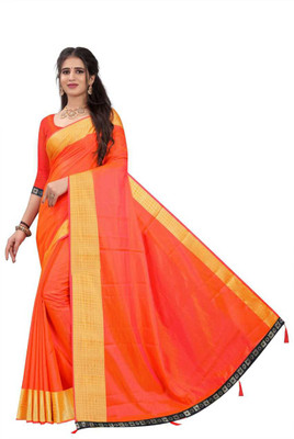 Morpich Fashion Solid/Plain Bollywood Art Silk Saree(Orange)