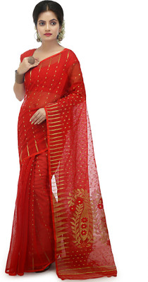 dehi saree Woven Jamdani Cotton Silk Saree(Red)