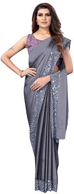 Vinayak Textile Embroidered Bollywood Silk Blend Saree(Grey)