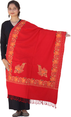 Radha Madhav Enterprise Wool Embroidered Women Shawl(Red)