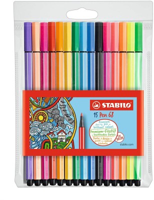 Stabilo Pen 68 Including 5 Neon Colors Felt Tip Nib Sketch Pens(Set of 15, Multicolor)