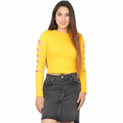 Christone Beach Wear Full Sleeve Solid Women Yellow Top