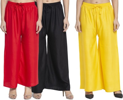 Swastik Stuffs Flared Women Red, Black, Yellow Trousers