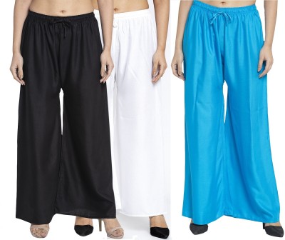 Swastik Stuffs Flared Women Black, White, Light Blue Trousers