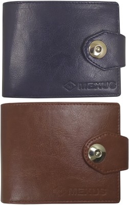 MEXUS Men Blue, Brown Artificial Leather Wallet(5 Card Slots, Pack of 2)