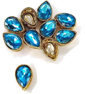 Mahabal Creations Kundan Glass Beads for Craft, Embroidery and Jewellery Making (15MM, Drop Shape, Sky Blue Color,15 Pcs)