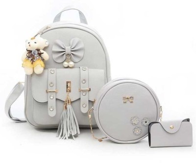 NRST Stylish 3PCS Combo Set Cute Mini Backpack For Girls (Grey) 5 L Backpack(Grey)