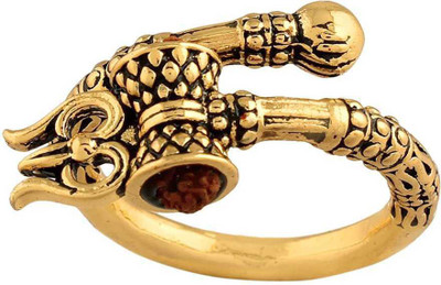 Moksh Spiritual Adjustable Stylish Trending Rudraksha Oxidized gold Plated Mahakal Shiva Trishul Damroo Designer Bahubali Cuff Finger Ring Stainless Steel Silver Plated Ring Brass Gold Plated Ring