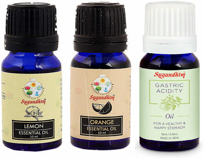 Sugandhim Lemon + Orange + Gastric Acidity Essential Oil Pack of 3(30 ml)