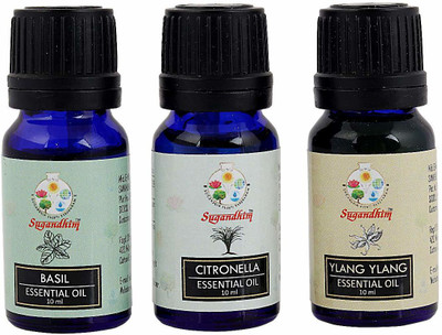 Sugandhim Basil + Citronella + Ylang Ylang Essential Oil Pak Of 3(30 ml)