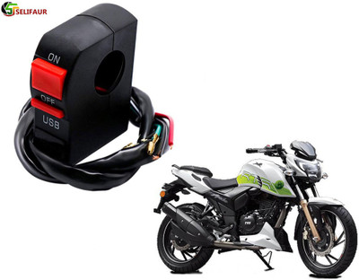 Selifaur B4C80 - Bike Headlight On/Off Switch Button Signal Light Switch with USB Charging Port Applicable TVS Apache RTR 200 FI E100 2 A Bike Mobile Charger
