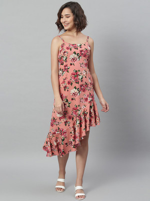 KASSUALLY Women Asymmetric Pink Midi/Calf Length Dress