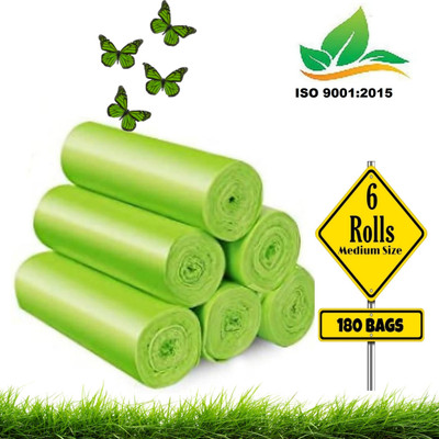 MJ Exim 6 ROLL GREEN 19X21 Medium 13 L Garbage Bag  Pack Of 180(180Bag )