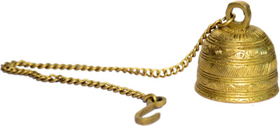 B H A R A T H A A T Brass Small Carving Hanging Bell (2.8 x 2.8 x 20.2 inches) Brass Decorative Bell(Yellow, Pack of 1)