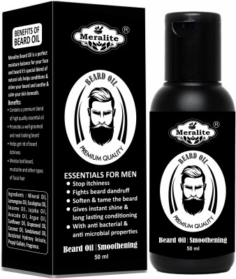 Meralite Beard Growth Oil - 50ml - More Beard Growth, 8 Natural Oils including Jojoba Oil, Vitamin E, Nourishment & Strengthening, No Harmful Chemicals Hair Oil(50 ml)