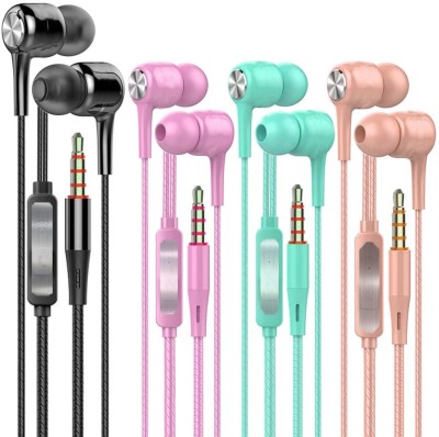 SPN M-11 Extra Bass Earbuds Pack Of 4 Earphone With Mic Wired Gaming Headset(Pink, Light Pink, Green, Black, In the Ear)