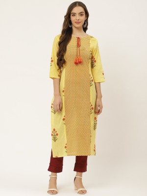 JAPER KURTI Women Printed Straight Kurta(Yellow)