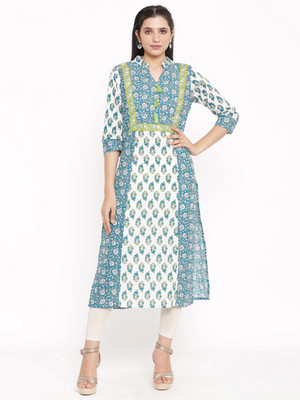 NeshamaKurti Women Printed Straight Kurta(White)