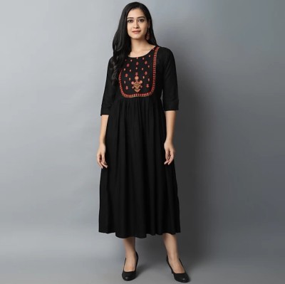 KITSA Women Embroidered Anarkali Kurta(Black)