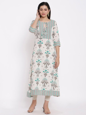 FabbibaPrints Women Printed A-line Kurta(Grey)