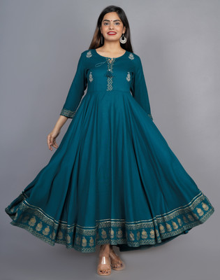 Inner Beauty Women Embroidered Anarkali Kurta(Green)
