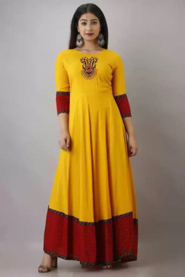 Pranu Creation Flared/A-line Gown(Yellow)