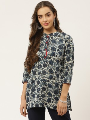 FABRIC FITOOR Casual 3/4 Sleeve Printed Women Blue Top