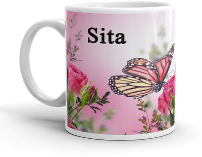 Vrantikar Sita Name Pink Flower & Butterfly Printed Gift For Girlfriend,Wife,Sister,Friend On Birthday,Valentine Day,Rakhi , Rakshabandhan , HSB-28 Ceramic Coffee Mug(325 ml)
