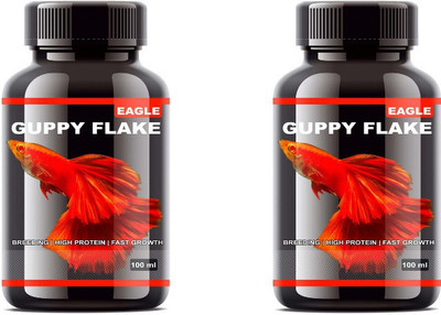 EAGLE Guppy Flakes, 100ML Pack Of 2 | BREEDING , HIGH PROTEIN , FAST GROWTH 0.2 kg (2x0.1 kg) Dry New Born, Adult, Young, Senior Fish Food