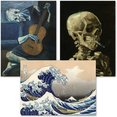 3 Pack of Posters: Vincent Van Gogh Skeleton + The Old Guitarist by Pablo Picasso + The Great Wave Off Kanagawa by Katsushika Hokusai - Set of 3 Paper Print(18 inch X 12 inch, Rolled in safety tube)