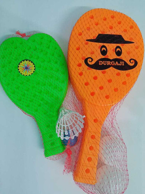 Durga ji Badminton Plastic Racquet Ball Toy for Kids Orange, Green Strung Racquetball Racquet(Pack of: 8, 140 g)