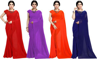 Anand Sarees Dyed Daily Wear Chiffon Saree(Pack of 4, Multicolor)