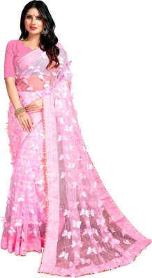 Darshita International Applique Bollywood Net Saree(Pink)