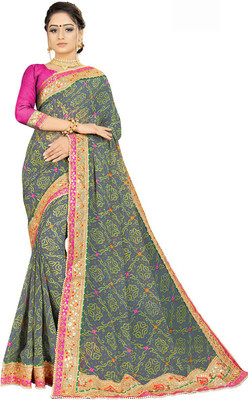 Aadyaa creation Embroidered Bandhani Georgette Saree(Light Green)