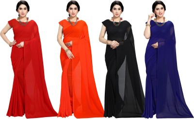 kashvi sarees Dyed Bollywood Chiffon Saree(Pack of 4, Dark Blue, Red, Black, Orange)