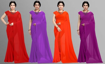 kashvi sarees Solid/Plain Bollywood Chiffon Saree(Pack of 4, Purple, Red)