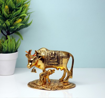 Shree Shyam Handicraft Golden Kamdhenu Cow with Calf | | Vastu Gau MATA Idol | | Spiritual Vastu Nandi Pooja Figurine Sculpture | Kamdhenu Cow & Calf Idol for Home and Office Decorative Showpiece  -  11.5 cm(Aluminium, Gold)