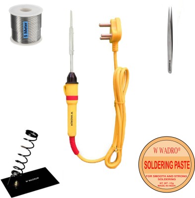 W Wadro Basic Complete 5 in 1 25W Soldering Iron Kit with 5 Meter Solder Wire|Solder Paste|Solder Iron Stand & Tweezer 25 W Simple(Flat Tip)