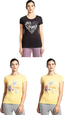 JOCKEY Graphic Print Women Round Neck Black, Yellow T-Shirt