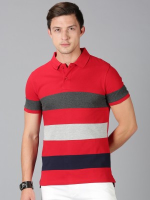 Manlino Striped Men Polo Neck Red T-Shirt